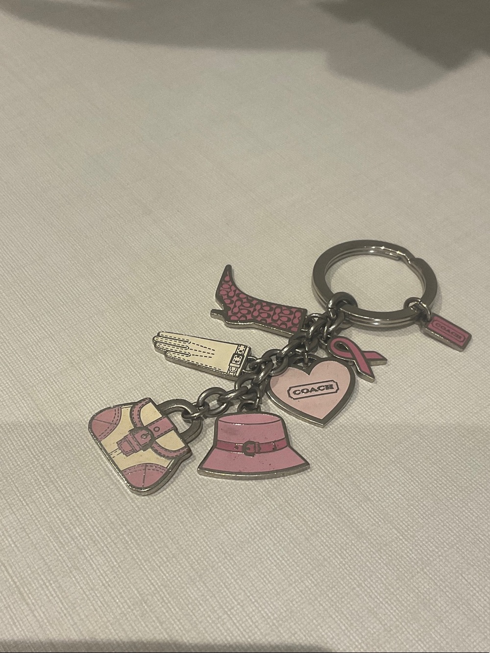 Coach Pink Multi-Charm Keyring with Heart & Fashion Icons